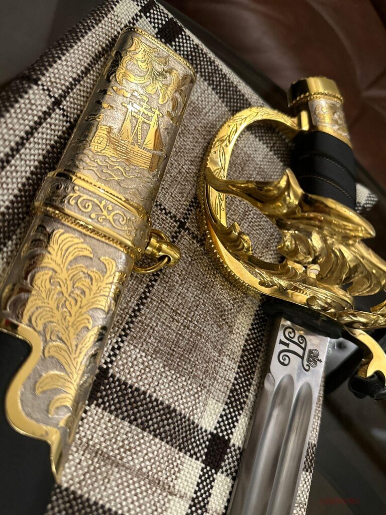 Палаш морской  «Петр I», золочение, металл 95х18